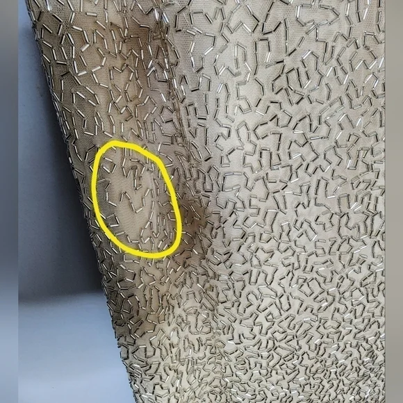 Mac Duggal BEADED SLEEVELESS HIGH NECK COLUMN GOWN size 10  Nude Silver - Picture 13 of 15